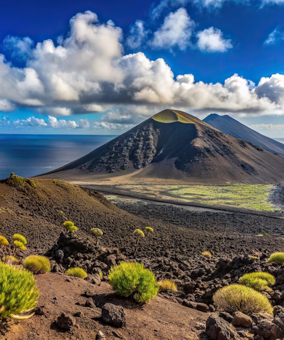 Forced perspective volcano in La Restinga El Hierro island, Cana
