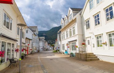 Traditional wooden houses in Nordfjordeid, Norway