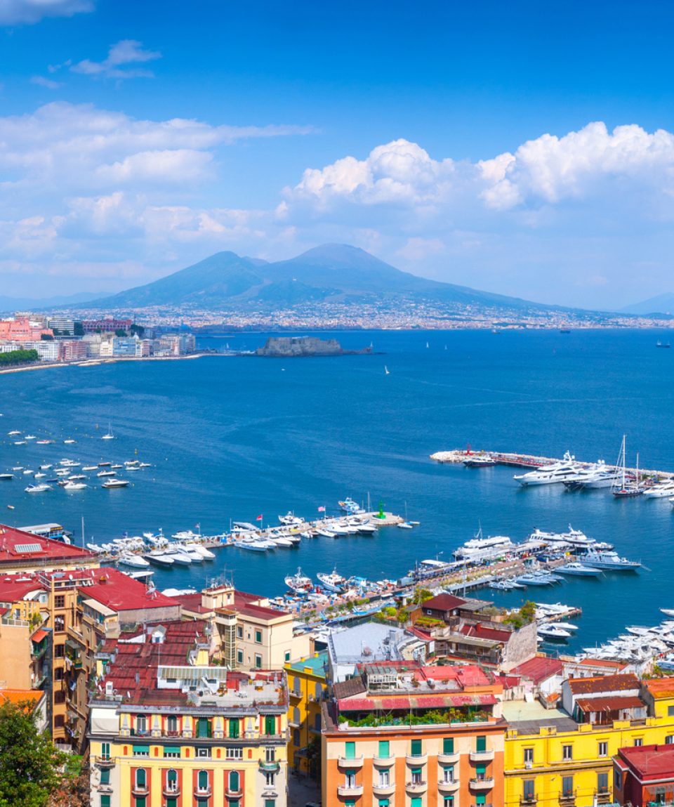 Panorama of Naples, view of the port in the Gulf of Naples and M