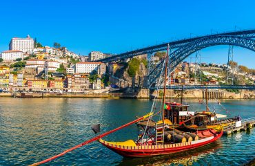Panorama of the city of Porto and the Dom Luis I bridge on the D