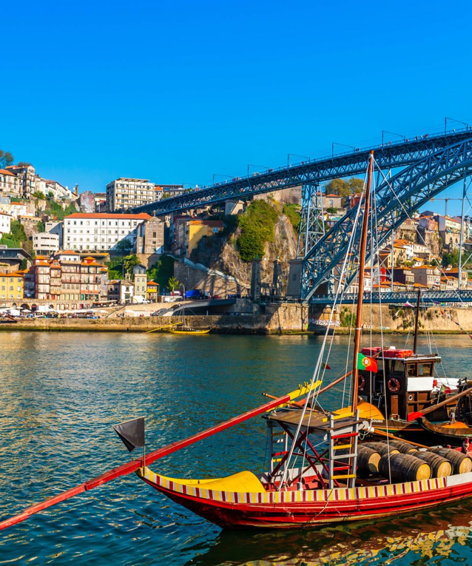 Panorama of the city of Porto and the Dom Luis I bridge on the D