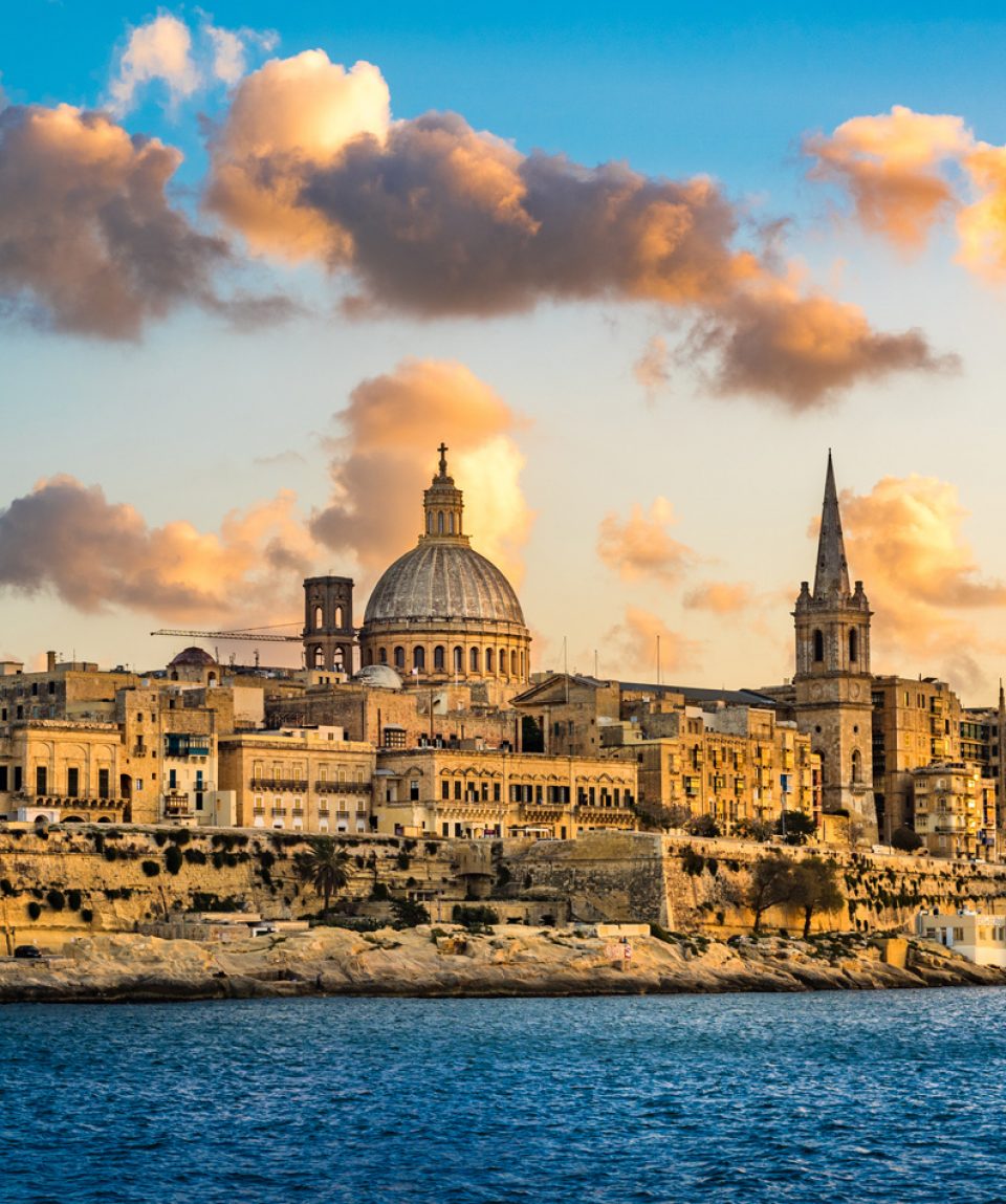 Sunset view of Valletta, the capital of Malta.